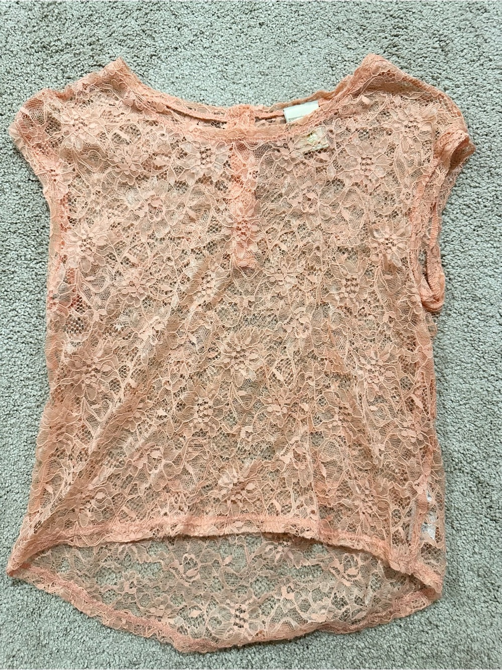 S Peach Lace Short Sleeve Women's Top